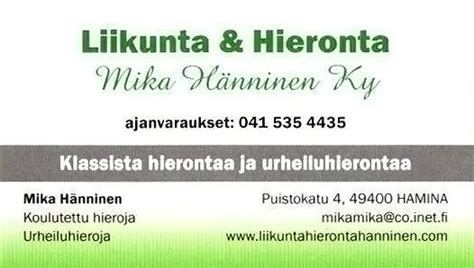 hieronta hamina|Liikunta & Hieronta Mika Hänninen Ky